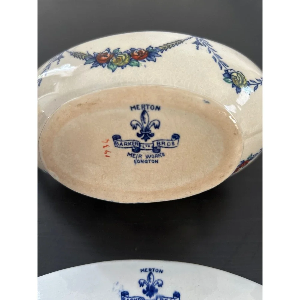 Barker Bros Merton Gravy Boat with Underplate Blue Floral Gold Trim England